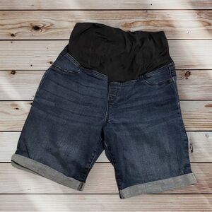 Isabel Maternity High Waist Denim Shorts - Black and Blue